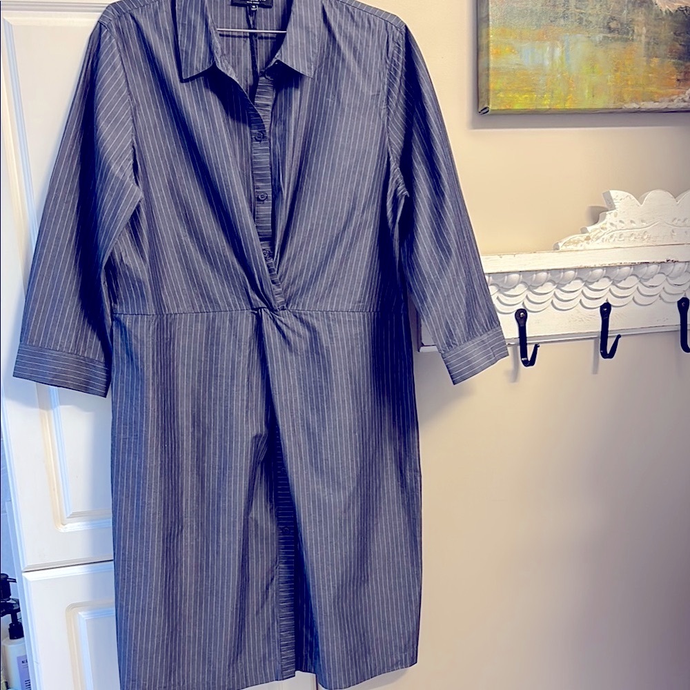 Lafayette navy pinstriped cotton dress. 16